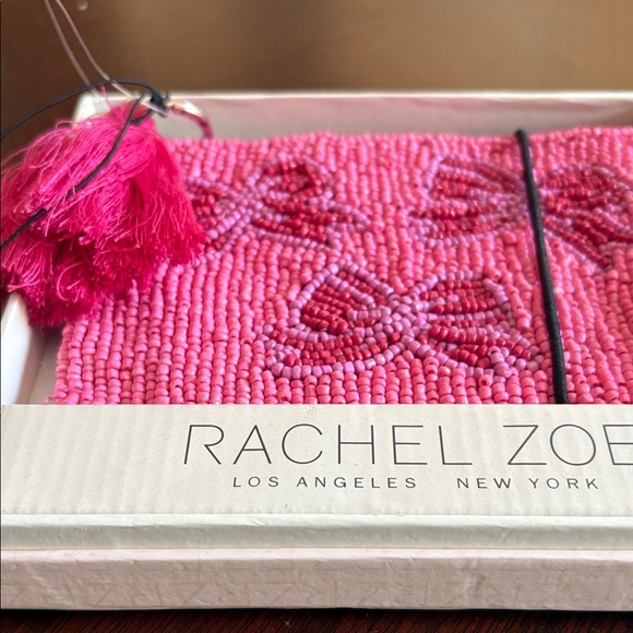 NWT Rachel Zoe Vibrant Pink Beaded 2PC Coin Purse & Charm/key ring - Picture 4 of 6